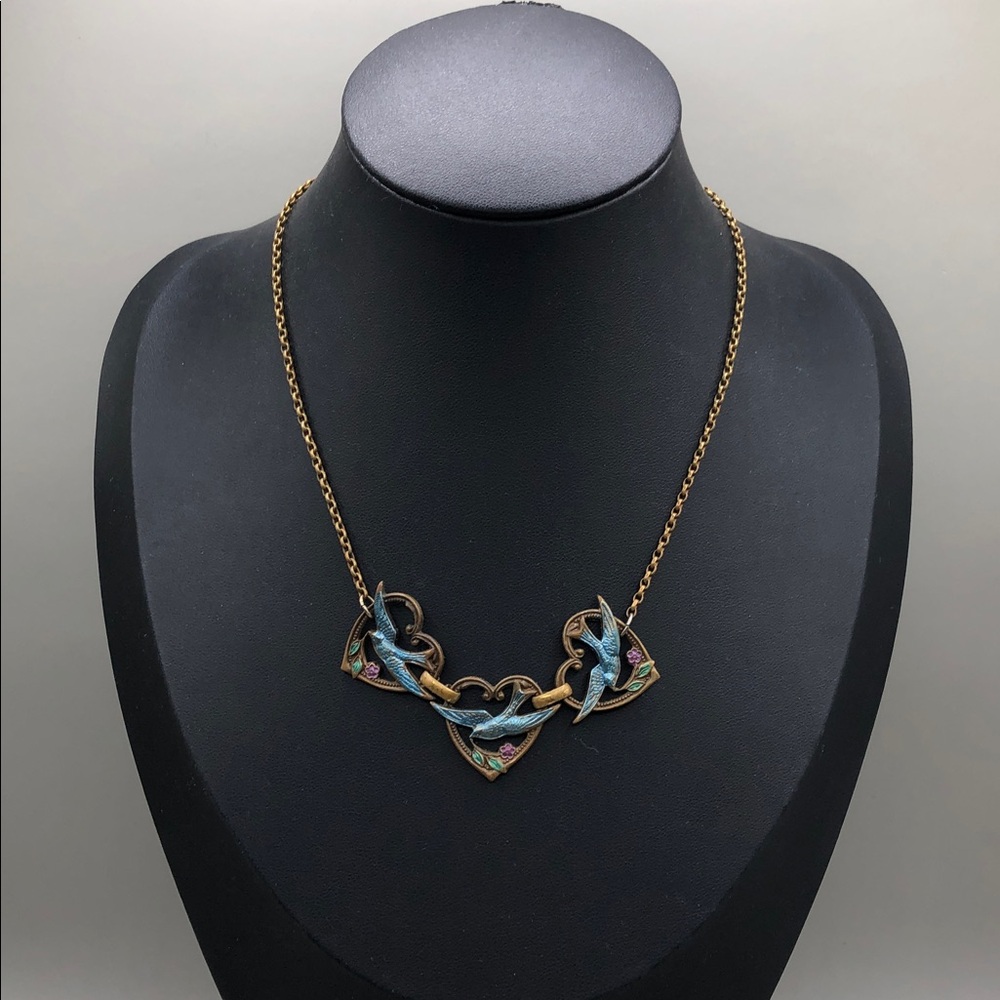 CH flower heart necklace + vintage birds chain necklace layered look boho. - Picture 8 of 9